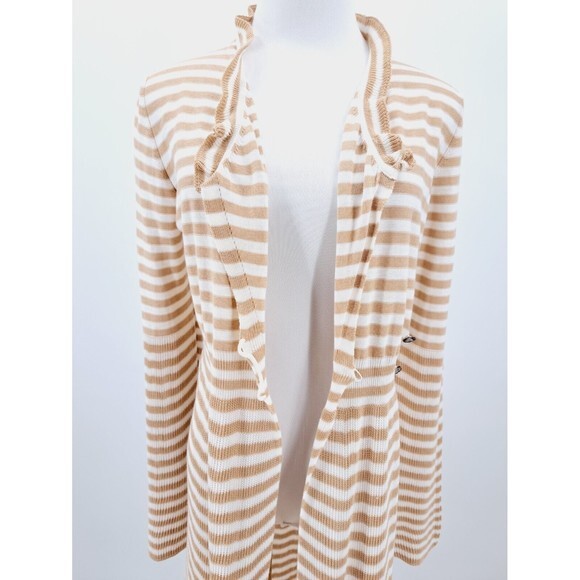 SONIA RYKIEL Size‎ 38 EU White Beige Tan Knitted Striped Long Cardigan Sweater - Picture 8 of 13